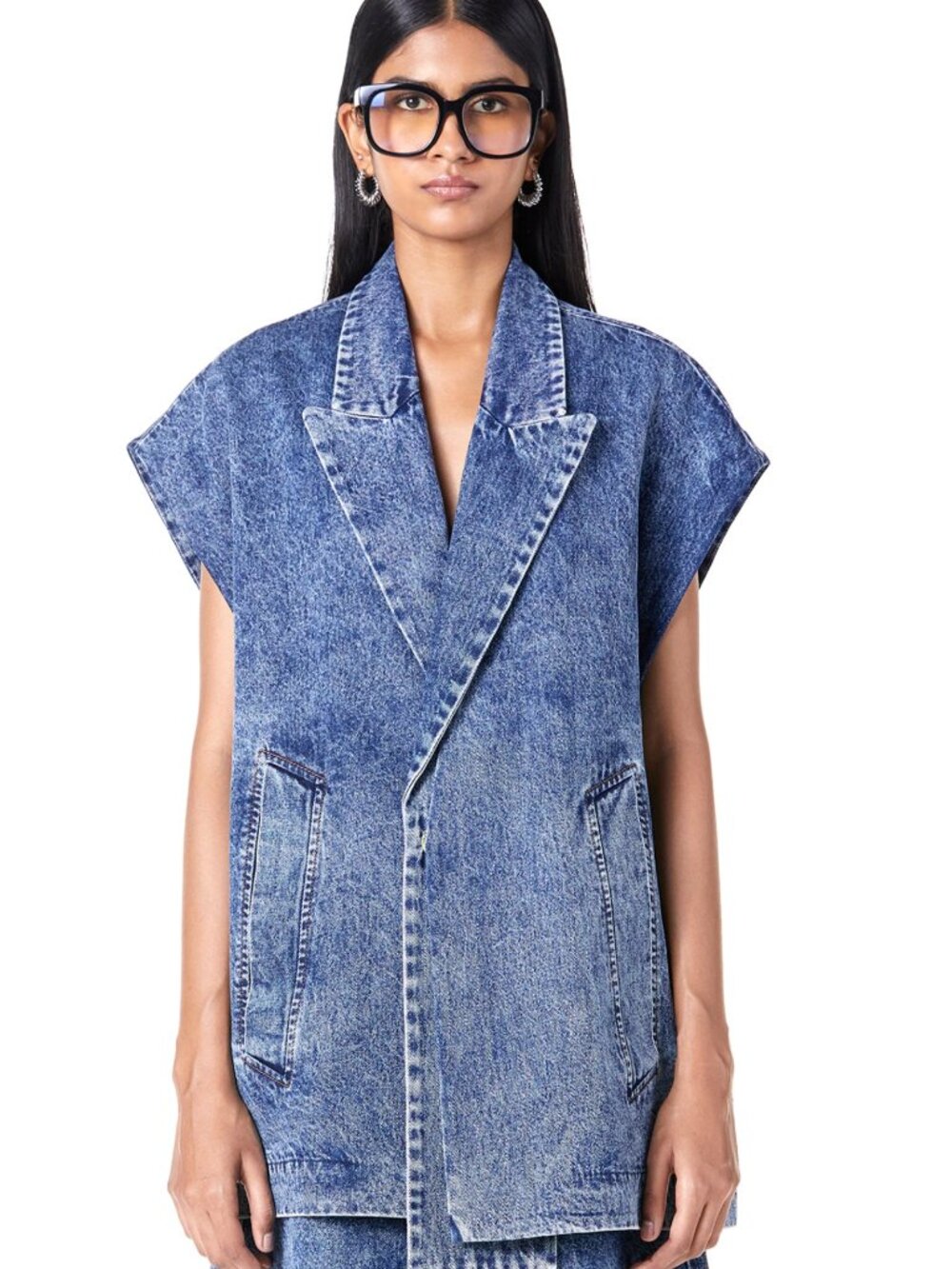 Dhruv Kapoor Denim Blazer Vest Blue Oversized Size S